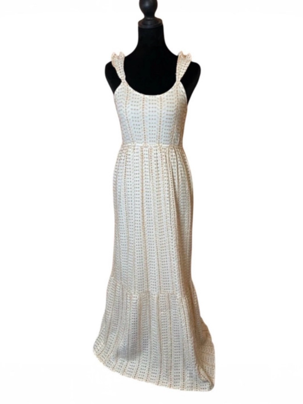 Jessica Simpson Cream Crochet Maxi Dress with Ruffle Straps